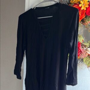 Papermoon Black 3/4 Sleeve Mandarin Collar Blouse